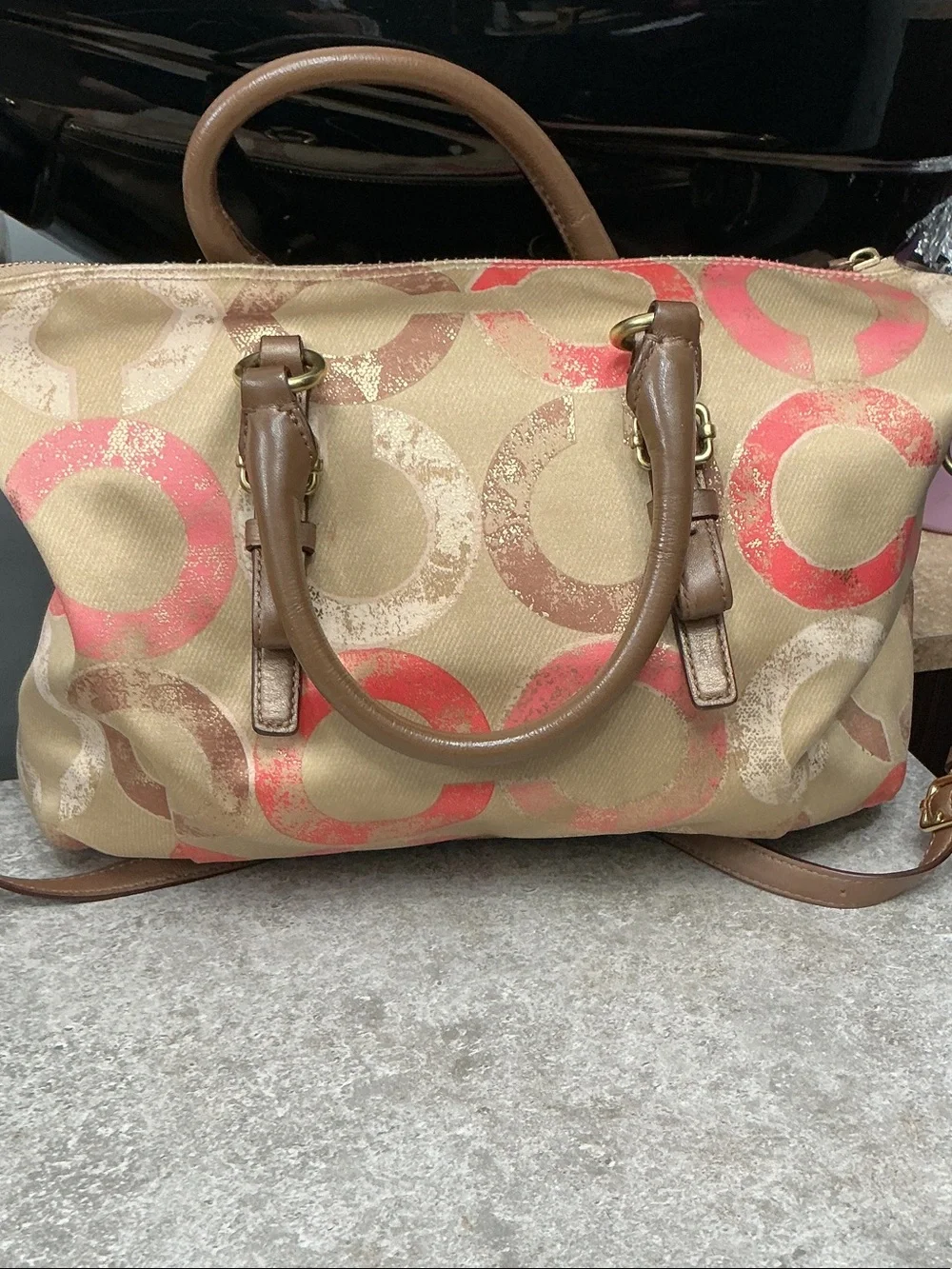 Coach Madison Op Art Metallic Signature Satchel EUC